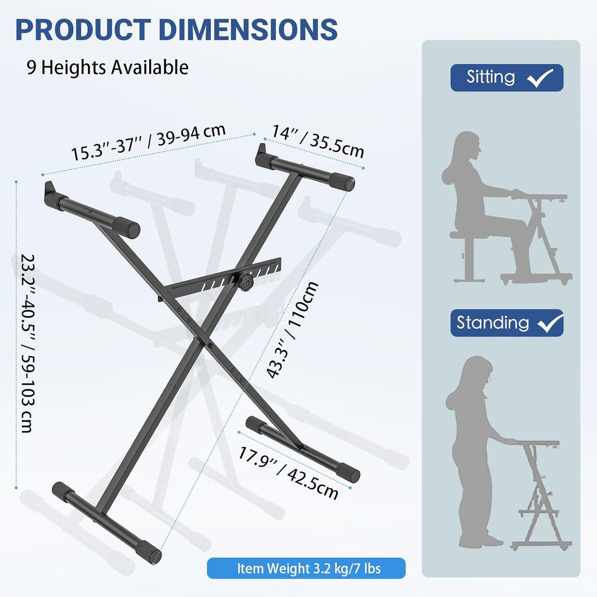 Keyboard Stand - Digital Piano Stand, Single X Style, Black (Capacity: 100 lb) - photo 2