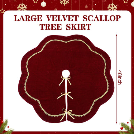 Red 48 Inch Christmas Tree Skirt Velvet Scallop Ddge
