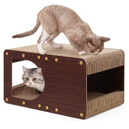 Cardboard Cat Scratcher House, 17-Inch Cat Scratch pad, Brown