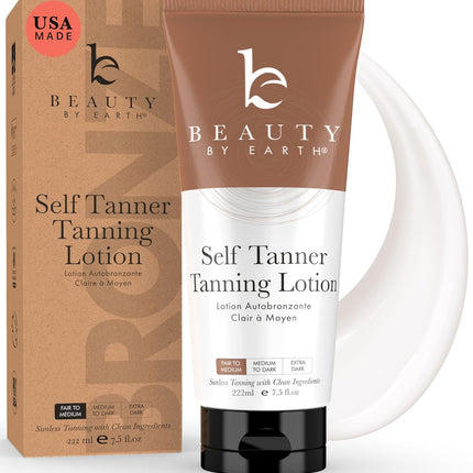 Tanning Lotion Self Tanner - USA Made with Natural and Organic Ingredients Non Toxic Sunless Browning Lotion, Best Gradual Tanner for Men and Women, Streak-Free Fake Tan, Fair to Medium