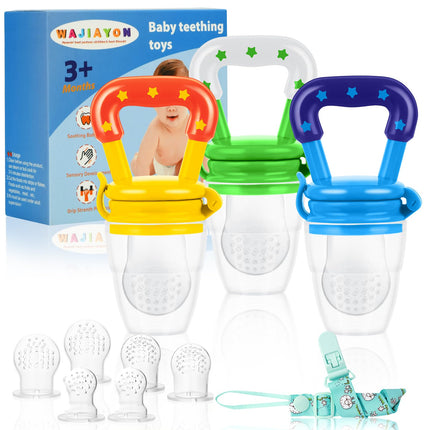 Alimentador de frutas para bebé/chupete de alimentos frescos (paquete de 3) - Alimentadores para dentición infantil | Mordedor de silicona para bebés | Chupete esencial para alimentos sólidos para bebés, niños pequeños e infantes