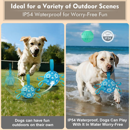 Interactive Dog Toys Dog Soccer Ball to Keep Them Busy,Durable Automatic Moving Jumping Dog Balls with Straps for Small/Medium/Large Dogs, USB Rechargeable,Not for Aggressive Chewers
