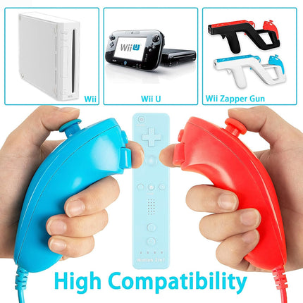 SWeien Wii Nunchuck Controller, 2 Packs Nunchuck Controller Replacement Joystick Gamepad Compatible with Nintendo Wii & Wii U Console (Red + Blue)