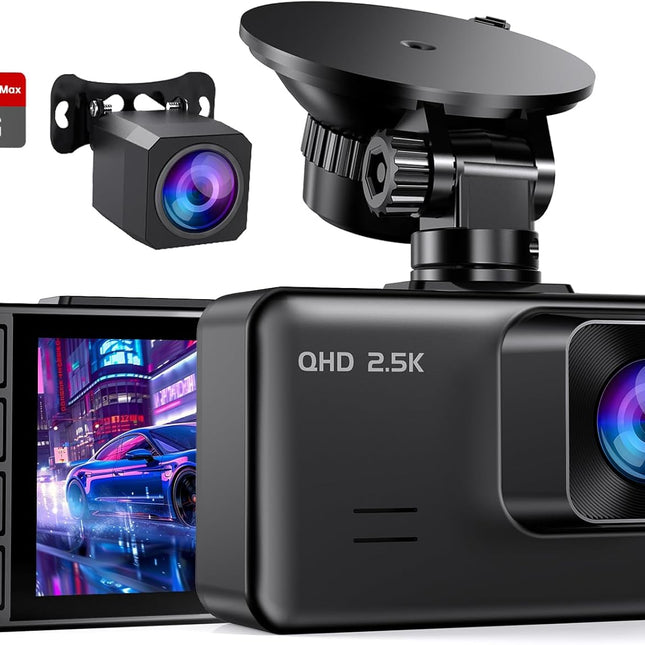 Front and Rear Dual Dash Cam with 2.5K and 1080P Recording