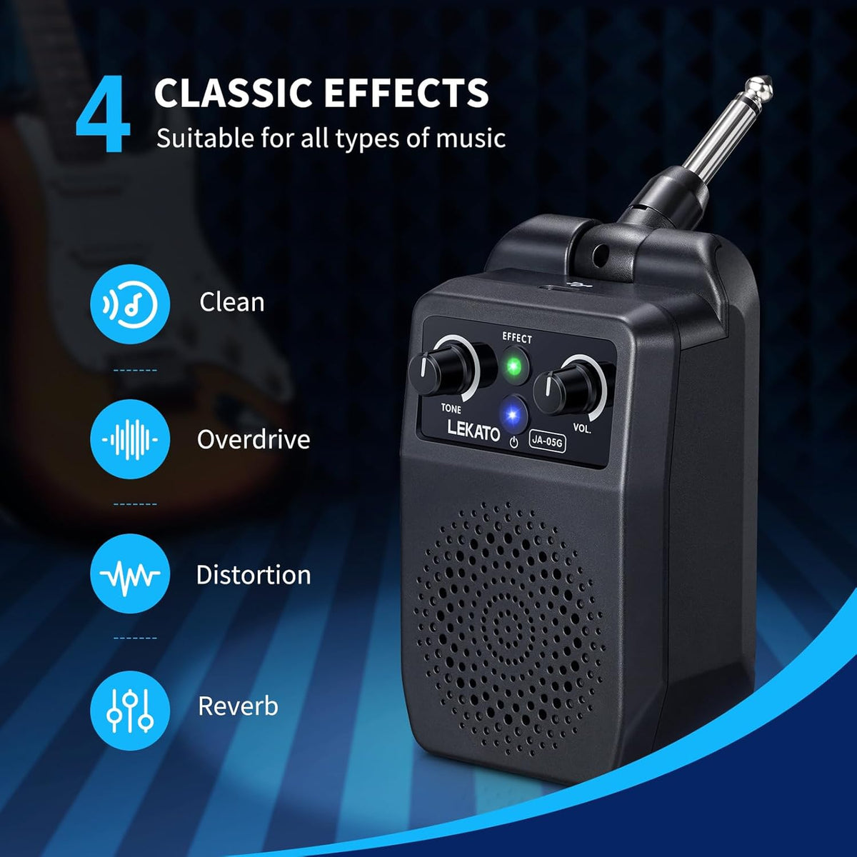 Mini 5W Portable Electric Guitar Combo Amp with Bluetooth and 4 Built-In Effects, Black - photo 2