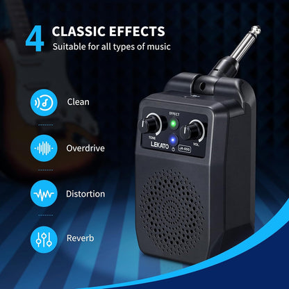 Mini 5W Portable Electric Guitar Combo Amp with Bluetooth and 4 Built-In Effects, Black - photo 2