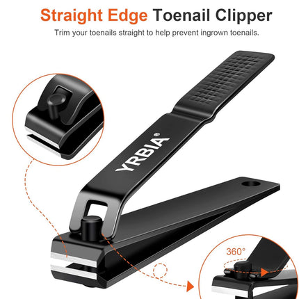 Nail Clippers with Glass Nail File, YRBIA Ultra Sharp Nail Clipper Set, Professional Fingernail & Toenail Clippers Nail Cutter for Men and Women (Black)