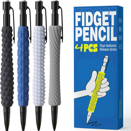 ELETIUO 4-in-1 Silent Fidget Pencil – Sensory Focus Tool for Stress Relief, ADHD, Autism & Anxiety. Fine Motor Skills Aid with Textured Silicone Sleeve for for Kids and Adults