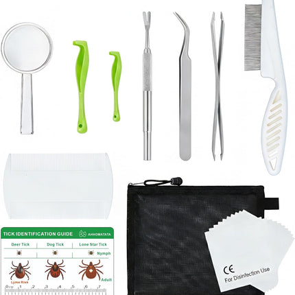 Tick Removal Tool & Twister Kit for Dogs, Cats & Humans, 10-in-1 Stainless Steel Tick Removers & Tick Puller Set - Professional Tick Tweezers Tool for Camping, Hiking & Dog Tick Remover