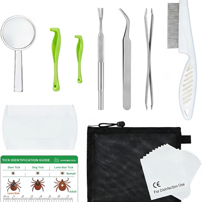 Tick Removal Tool & Twister Kit for Dogs, Cats & Humans, 10-in-1 Stainless Steel Tick Removers & Tick Puller Set 