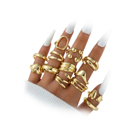 Gold Stackable Rings Set for Women, Gold Plated Chunky Crystal Finger Rings