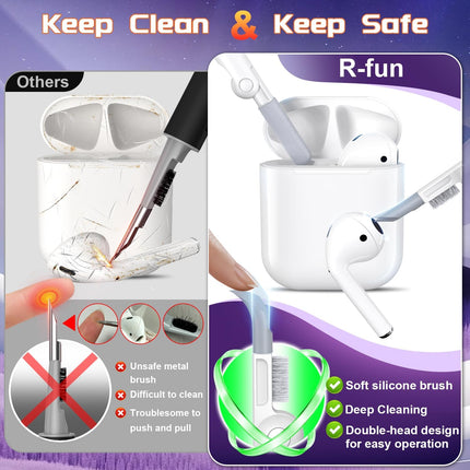 R-fun AirPods 2 Case 2019 with Lock & Cleaning Kit, Keychain, Magnetic Lid, Compatible with AirPods 2nd/ 1st Generation Protective Case, Support Wireless Charging, Black