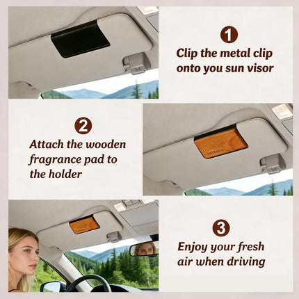 Car Air Freshener, Wood Air Freshener, Car Odor Eliminator for Visor Clip, 4-Pack Variety Scent Refill, Long Lasting - CLIP INCLUDED (Teak-Cabana-Ocean-Black Currant Rose)