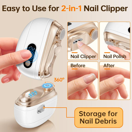 Electric Nail Clipper Upgraded 3 in 1 Automatic Electric Nail Trimmer with Polishing, Dust Storage & LED Light and Screen Nail File Toenail Clippers, Safe for Seniors Adults Baby Elderly Thick Nail