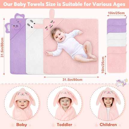 CandyHome 9 PCS Baby Bath Towels for Infants Toddlers, 3 PCS Animal Hooded Baby Towels & 6 PCS Washcloths Set, Ultra Absorbent Soft Cute Newborn Bath Essentials Gifts for Boys & Girls