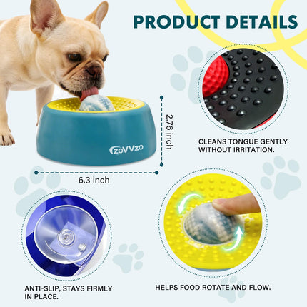 Rolling Ball Dog Lick Bowl, Slow Feeder Dog Bowls, Non-Slip Design, Interactive Dog Licking Toy & Dog Enrichment Toys, Dog Lick Ball Bowl for Wet Food & Treats, Ideal for All Dog & Cat Breeds (Blue)