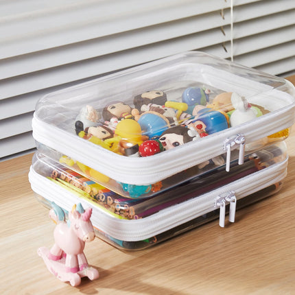 MACOPRO 2PCS Clear Hard Shell Zipper Case,Portable Cosmetic Bag with Zipper, Diaper Bag Organizing Pouches, Kid's Toy Storage Organizer Bins,Hard Plastic Case, Christmas Storage Bins