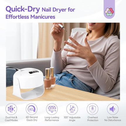 600W Nail Polish Dryer: 2026 6X Faster Drying with Dual Heating & Cooling Modes, Adjustable Angle Nail Fan for Salon & Home Use (White)