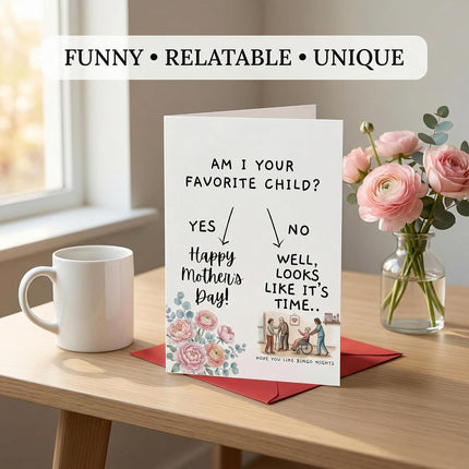 Funny Mothers Day Card for Mom, Happy Mothers Day Card, Cute Floral Humor Card, Birthday Card for Mom from Daughter Son, 5x7 Inch Premium Card with Envelope