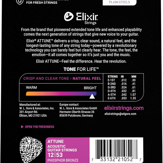 Phosphor Bronze Acoustic Guitar Strings, Light 12-53, 6-String Set