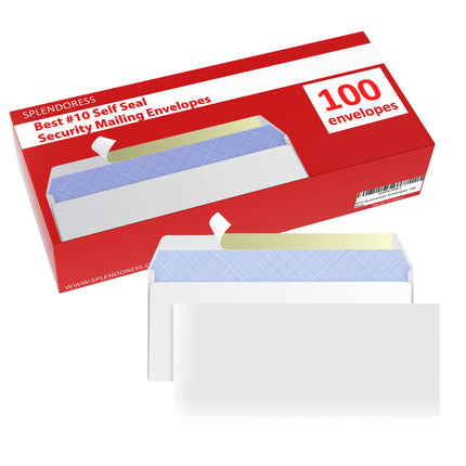 Sobres #10 tamaño carta con autosellado | 100 sobres de seguridad para envíos comerciales con cierre adhesivo | Tintados | paquete de sobres blancos no 10 sin ventana legales regulares lisos | 4-1/8 x 9-1/2 Inches | 24 LB