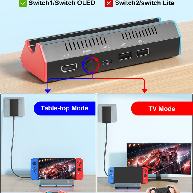 Switch Dock for Nintendo Switch1/OLED, Portable Switch Docking Station with 4K HDMI/USB Port/Type Port - photo 2