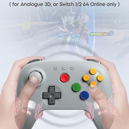 8Bitdo 64 Bluetooth Controller for Analogue 3D, Switch, Switch 2, Windows, Android – Hall Effect Joystick, Vibration, Turbo Function – Gray