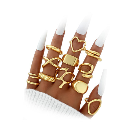 Gold Stackable Rings Set for Women, Gold Plated Chunky Crystal Finger Rings