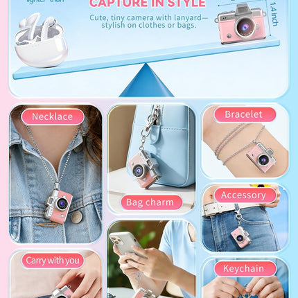 Mini Keychain Camera, 1080P Portable Digital Camera with 1.47” Flip LCD & Flash, Retro Collectible Pocket Camera for Travel, Parties, Birthday(Pink32GB)