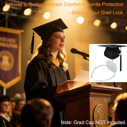 Graduation Cap Headband Insert - Adjustable & Anti-Fall Hair Band for Securing Grad Cap, Firm Hat Accessories for Graduates, Students, Women, Girls (1, Clear White)