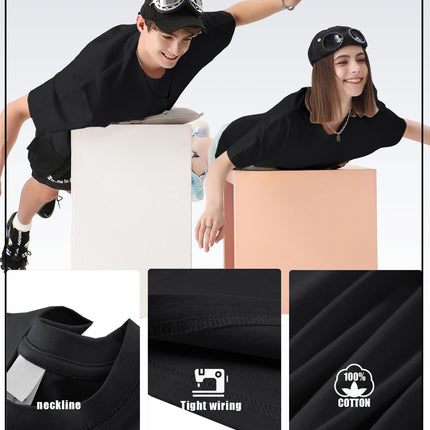 Men's Cotton T-Shirts Oversized Unisex Short Sleeve Crew Neck Loose Basic Tops Solid Athletic Tee