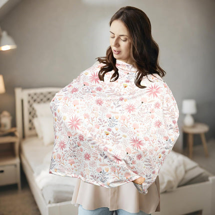 Baby Car Seat Cover for Boys Girls, Breathable Infant Carseat Canopy, Summer Lightweight Sunshade Carrier Cover for Newborn, Nursing Cover & Shopping Cart Cover, Pink Floral
