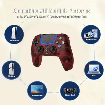 Wireless Controller for PS5, Compatible With PS5/Pro/Slim/PC, Bluetooth Gaming Controller with Hall Joysticks/LED Channel Light/Turbo/6-Axis Gyro/Dual Motor/Touchpad/3.5mm Audio Jack/Speaker, Compatible With Original Charging Dock