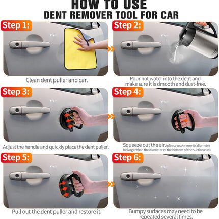 Dent Puller 3-Pack - Car Dent Puller, Dent Puller Kit with Heavy Duty Suction Cup & T-Handle Lifter. Dent Remover Tool for Car, Glass Lifting, Screen Moving (Black+Orange)
