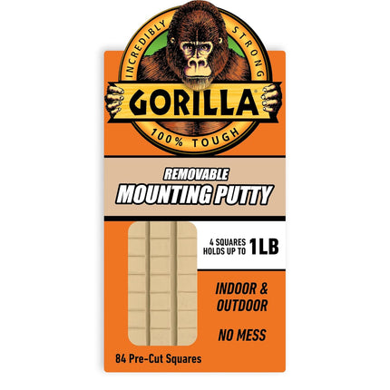 Gorilla Mounting Putty, Natural Tan Color, 84 Pre-Cut Squares (Pack of 1) - Non-Toxic Removable & Repositionable Wall Putty