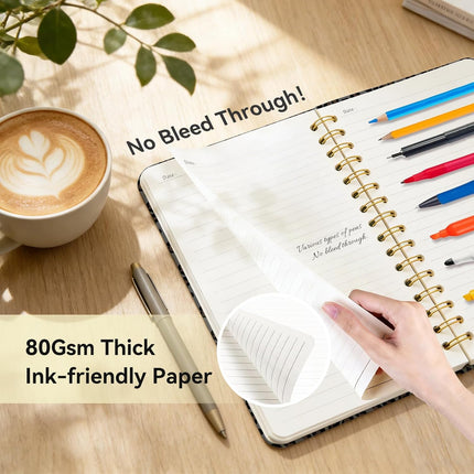 Lined Spiral Journal Notebook, A5 College Ruled Spiral Notebook for Women, Hardcover with Elegant Design for Work and Note-Taking, 5.5 * 8.25 inch, 160 Pages, Leopard Print