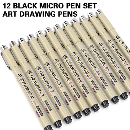 Muchcute Micro Fineliner Drawing Art Pens,12 Black Art Supplies Adult Craft