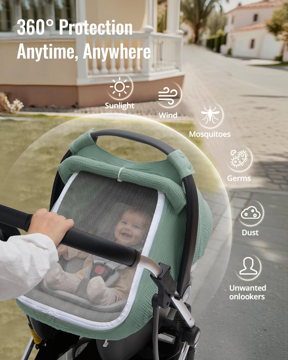 Roman Green Baby Car Seat Cover with Mesh Window - photo 3