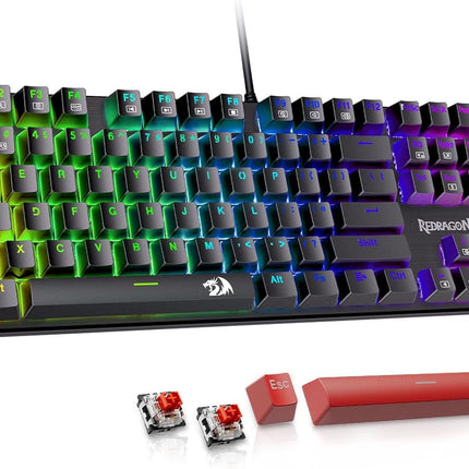 Mechanical Gaming Keyboard Wired, 11 Programmable Backlit Modes, Hot-Swappable Red Switch, Anti-Ghosting, Double-Shot PBT Keycaps, Light Up Keyboard for PC Mac