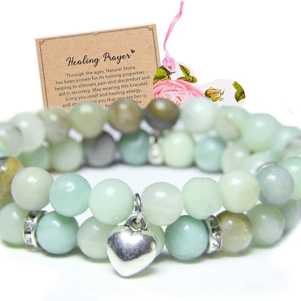 2Pcs Healing Crystal Bracelets for Women Handmade Beaded Bracelet Healing Prayers Crystal 8mm Natural Stone Beads Bracelet Stress Relief Get Well Soon Gifts