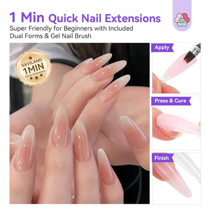 SAVILAND Hema-Free Poly Gel Nail Kit Starter: 4 Colors Natural Clear Poly Nail Gel with U V Lamp Slip Solution Quick Dry Nourish Nails 28 Days Durable DIY Salon Home Use