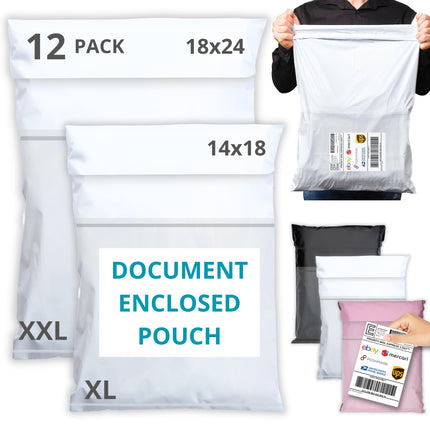 Shipping Bags (30 Pack) with Label Pouch - 8x12, 10x14 & 12x16 - Poly Mailers for Clothes, Self-Seal Plastic Mailing Envelopes - Tear & Water-Resistant Packaging Bags for Clothing, Not Padded