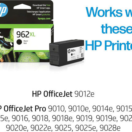 HP 962XL Black High-Yield Ink Cartridge | Works with OfficeJet 9010, Pro 9010, 9020 | Eligible for Instant Ink | 3JA03AN
