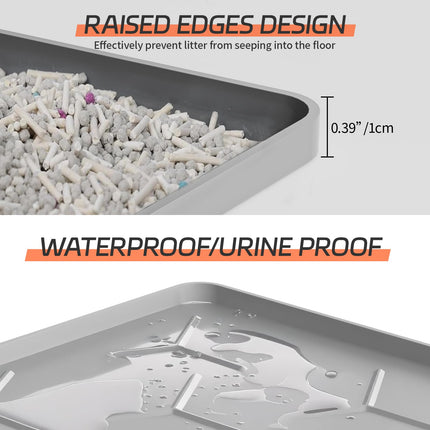 Silicone Cat Litter Mat, 24"x16", Raised Edge Waterproof, Grey