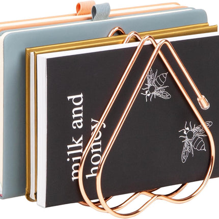 Mind Reader Heart-Shaped Desktop File Organizer, 5-Slot Metal Folder Rack, Magazine & Book Holder, Rose Gold
