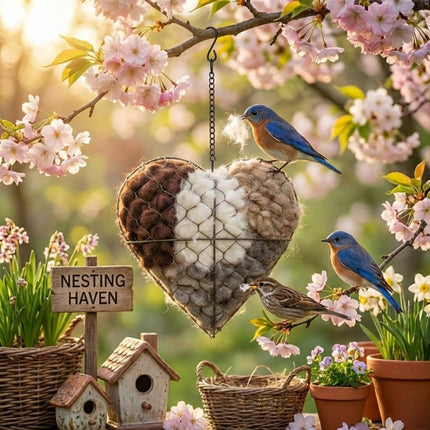 Handmade Alpaca Fiber Bird Nesting Material Heart – Soft Nesting Holder for Wild Birds, Garden Trees, Winter Shelter & Bird Lover Gift (1PC)