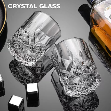 Old Fashioned Whiskey Glasses, Set of 4 (2 Crystal Bourbon Glasses, 2 Round Big Ice Ball Molds) In Gift Box - 11 Oz Rocks Glass, Barware for Scotch Cocktail Rum Vodka Liquor, Gifts for Men