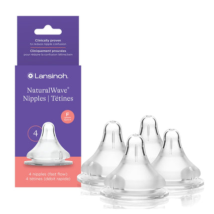 Lansinoh NaturalWave Baby Bottle Nipples, Fast Flow, Size F, 6+ Months, 4 Count – 100% Soft, Durable Silicone, Made Without BPA BPS, Anti-Colic, Supports Baby’s Developing Mouth and Teeth