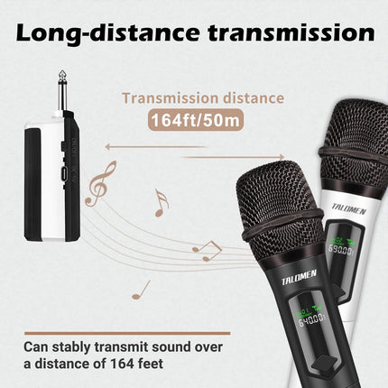 talomen Wireless Microphones, Professional Dual Karaoke Microphone for Singing, Handheld Cordless Dynamic Mic System with Rechargeable Receiver(160 Ft) for Wedding, DJ, Speech, Church, Party, K602-BW