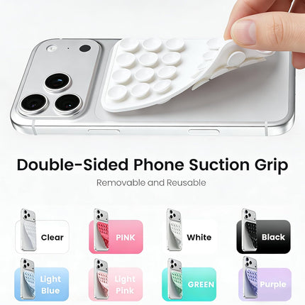 Upgraded Double Sided Silicone Suction Cup Phone Case Mount, Sticky Phone Grip Holder for Hands-Free Selfes & Videos, Reusable Silicone Phone Suction Grip for iPhone & Android, White